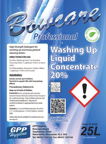 Bowcare Washing Up Liquid Concentrate 20%